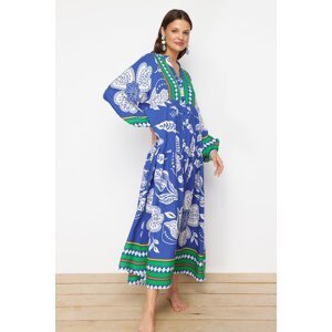 Trendyol Blue-Multicolored Floral Relaxed Regular Woven 100% Polyester Dress