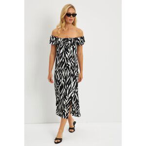 Cool & Sexy Women's Black Wrapy Gathered Midi Dress DY105