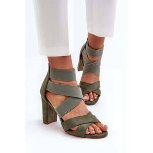 Women's high-heeled sandals with straps, green Obissa