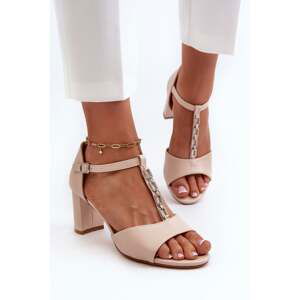 Women's high-heeled sandals with decorative strap, beige Triavera eco leather