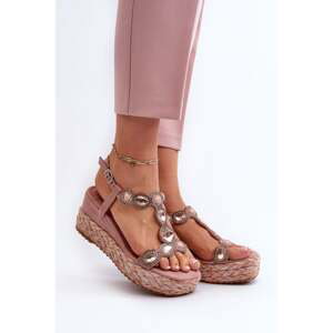 Women's wedge sandals with braid S.Barski pink