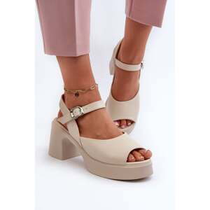 Women's leather sandals with high heels Vinceza beige