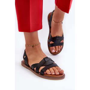Women's flat sandals made of Vinceza Black eco leather