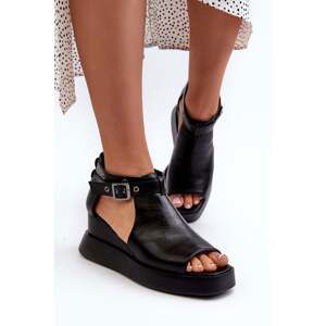 Women's platform sandals with gussets made of eco leather, black Hloeli