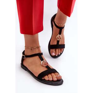 Women's flat sandals with gold trim Vinceza Black