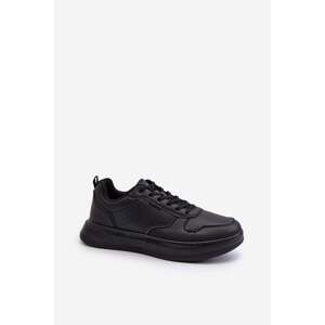 Lightweight men's platform sneakers made of eco leather, black Uziran