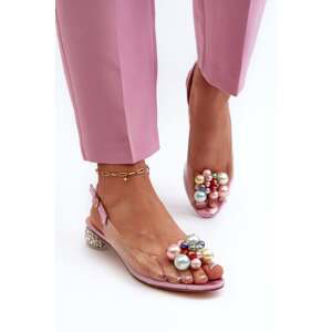 Transparent low-heeled sandals with Pink D&A embellishment