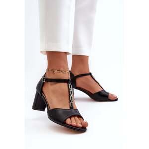 Women's high-heeled sandals with decorative strap, eco leather, black triavera