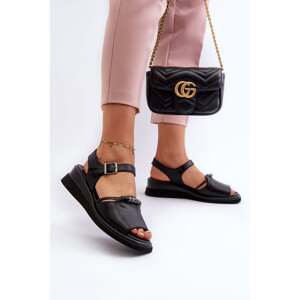 Women's leather wedge sandals Vinceza Black