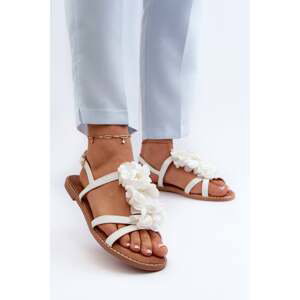 Women's flat sandals decorated with flowers, white Abidina