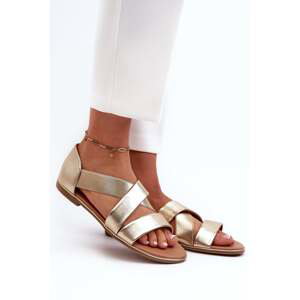 Leather sandals with drawstring, gold Puglia