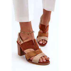 Women's sandals made of eco-friendly suede with high heels, brown Qutima