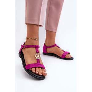 Women's flat sandals with gold trim Vinceza Fuchsia