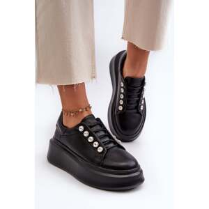 Women's leather sneakers on a solid platform, black S.Barski