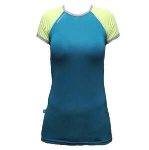 Women's functional bamboo T-shirt with short sleeves - petrol - green sleeves