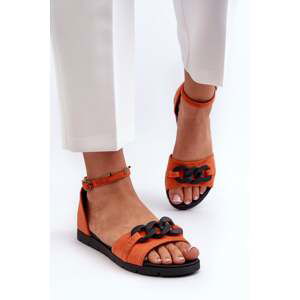 Women's flat sandals with a Vinceza chain - orange