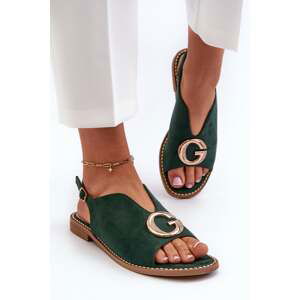Elegant women's sandals with embellishments, Eco Suede S.Barski Green