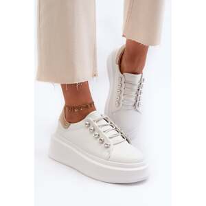 Women's leather sneakers on a solid platform, white S.Barski