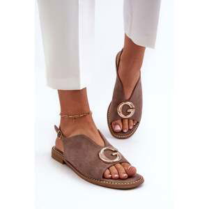 Elegant women's sandals with embellishments, Eco Suede S.Barski Brown