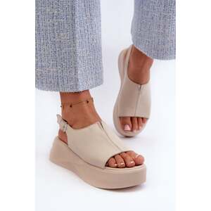 Women's leather platform sandals D&A beige