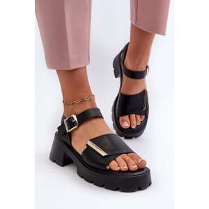 Women's sandals made of eco leather with high heels and Vinceza Black platform