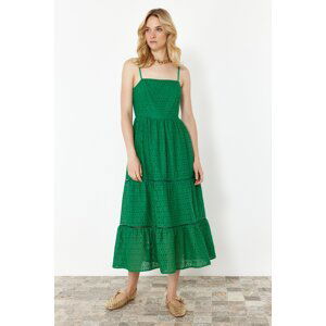 Trendyol Green Waist Maxi Embroidery Woven Dress