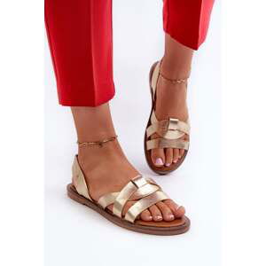 Women's flat sandals made of Vinceza Gold eco leather