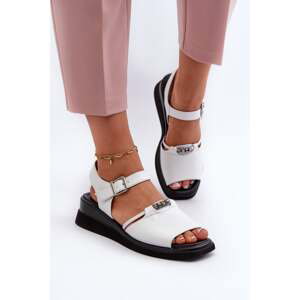 Vinceza White Women's Leather Wedge Sandals