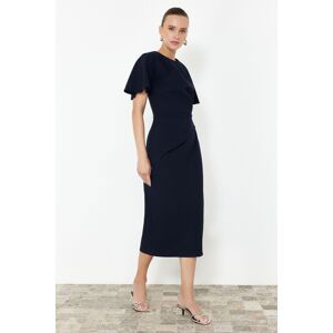 Trendyol Navy Blue Straight Cut Gathered Midi Woven Dress