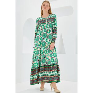 Bigdart Women's Green Red Patterned Long Viscose Dress 1947