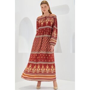Bigdart Women's Brick Beige Patterned Long Viscose Dress 1947