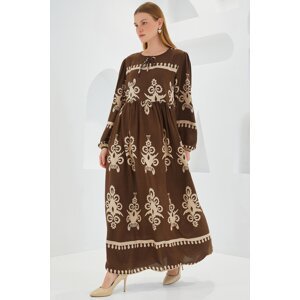 Bigdart Women's Brown Cream Patterned Long Viscose Dress 1947