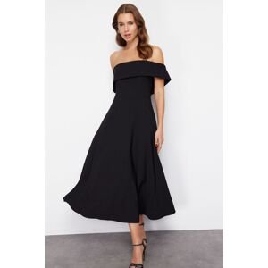 Trendyol Black Collar Detailed Waist Opening/Skater Woven Elegant Evening Dress