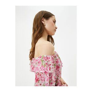 Koton Floral Dress Midi Off Shoulder Tie Detail