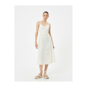 Koton Midi Linen Dress Double Breasted Collar Button Detailed Thin Straps