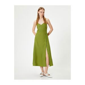 Koton Midi Linen Dress Double Breasted Collar Button Detailed Thin Straps