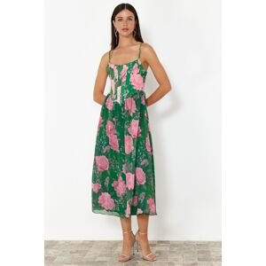 Trendyol Green-Multicolor Open Waist/Skater Lined Corset Detailed Tulle Elegant Evening Dress
