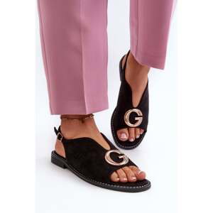 Elegant women's sandals with embellishments, Eco Suede S.Barski Black
