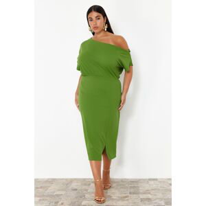 Trendyol Curve Green One Shoulder Midi Knitted Dress