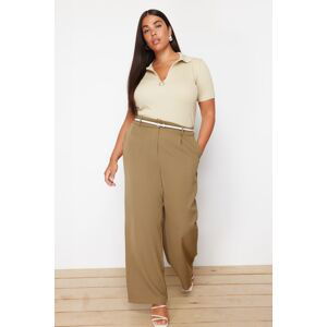 Trendyol Curve Light Khaki High Waist Wide Leg Wide Leg Pleated Woven Trousers