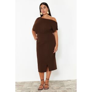 Trendyol Curve Brown One-Shoulder Midi Knitted Dress