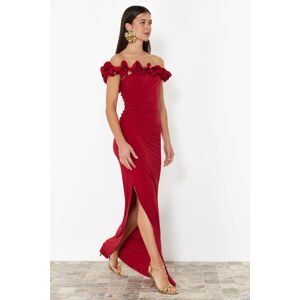 Trendyol Red Fitted Knitted Long Evening Dress