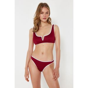 Trendyol Claret Red Bralette Textured V-String Regular Bikini Set