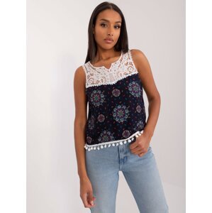 Navy blue women's top with lace