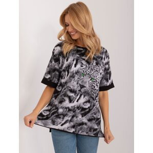 Black loose T-shirt with animal motif
