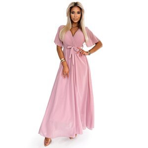 Long dress with a pleated neckline and Numoco ties