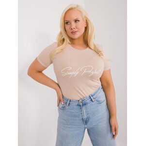 Beige cotton T-shirt plus size with a round neckline