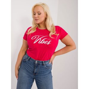 Red women's T-shirt plus size with rhinestones