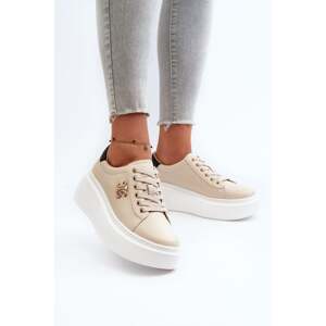 Women's leather sneakers on a beige Pernalia platform