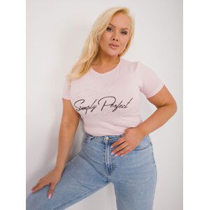 Plus size light pink casual T-shirt with appliqué